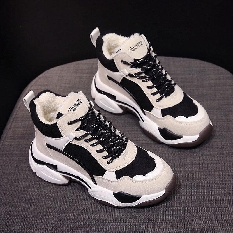 Women’s Fur Lined Winter Sneakers - Warm Anti-Slip Casual Shoes