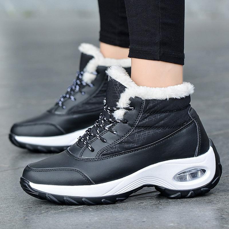 Women’s Fur Lined Winter Sneakers - Warm Anti-Slip Casual Shoes