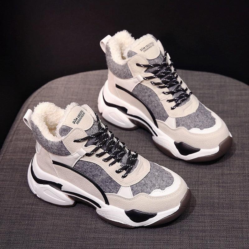 Women’s Fur Lined Winter Sneakers - Warm Anti-Slip Casual Shoes