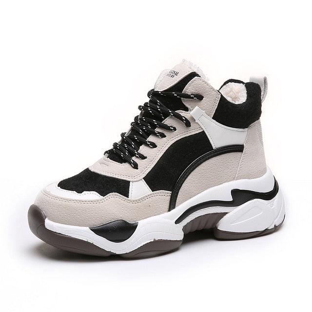 Women’s Fur Lined Winter Sneakers - Warm Anti-Slip Casual Shoes