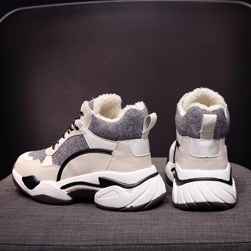 Women’s Fur Lined Winter Sneakers - Warm Anti-Slip Casual Shoes