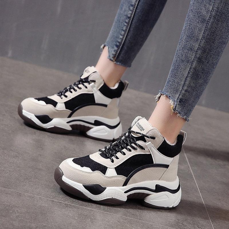 Women’s Fur Lined Winter Sneakers - Warm Anti-Slip Casual Shoes