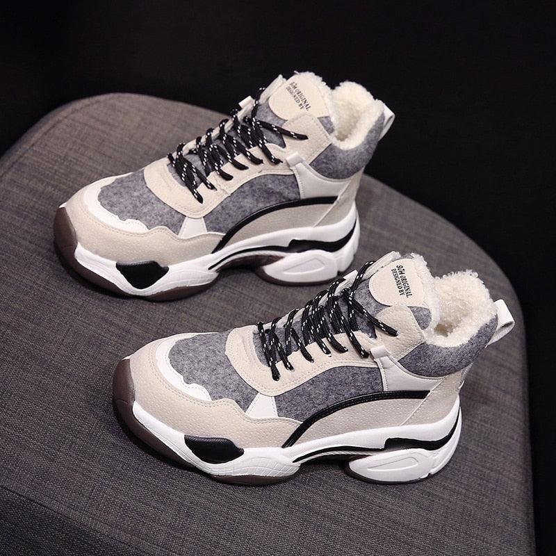 Women’s Fur Lined Winter Sneakers - Warm Anti-Slip Casual Shoes