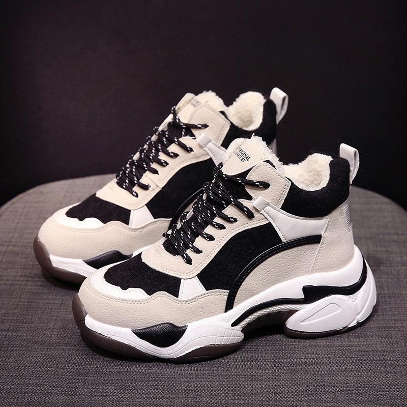 Women’s Fur Lined Winter Sneakers - Warm Anti-Slip Casual Shoes
