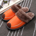 Unisex Leather Thermal House Slippers with Faux Fur Lining