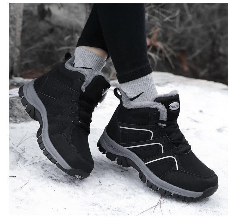 Unisex Waterproof Plush Winter Hiking Boots Warm Ankle Booties