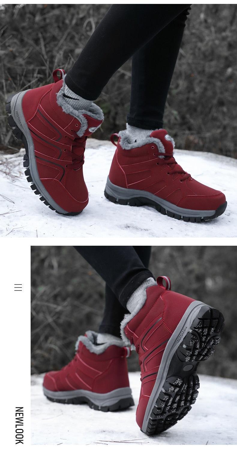 Unisex Waterproof Plush Winter Hiking Boots Warm Ankle Booties