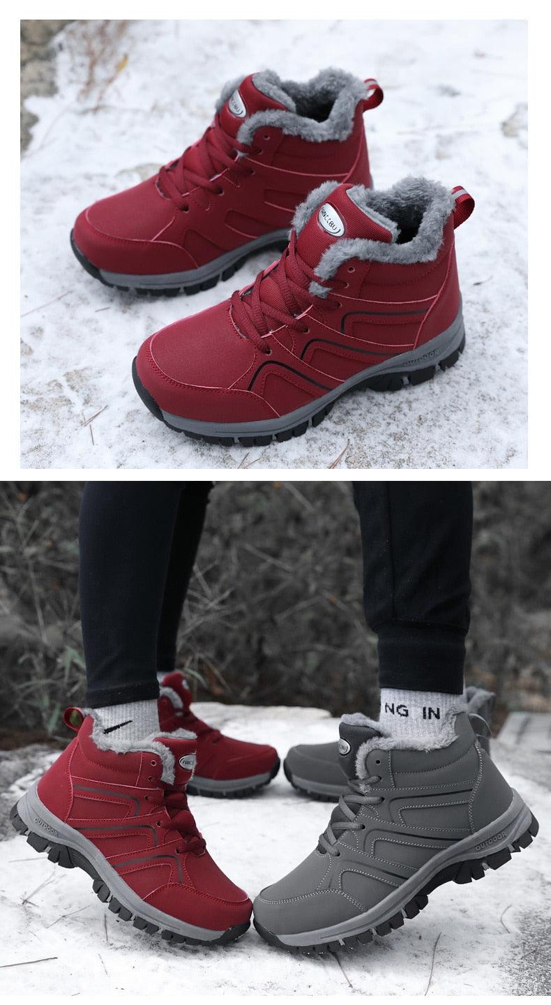 Unisex Waterproof Plush Winter Hiking Boots Warm Ankle Booties