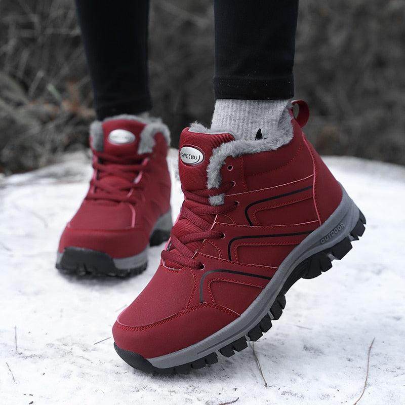 Unisex Waterproof Plush Winter Hiking Boots Warm Ankle Booties