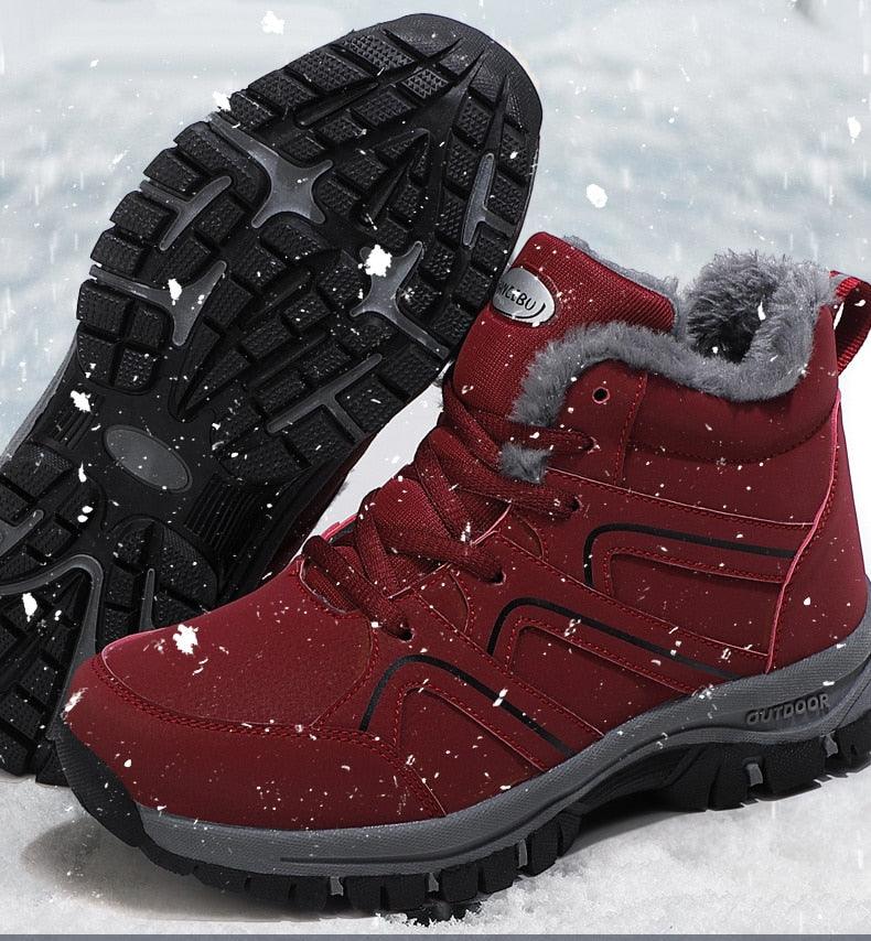 Unisex Waterproof Plush Winter Hiking Boots Warm Ankle Booties