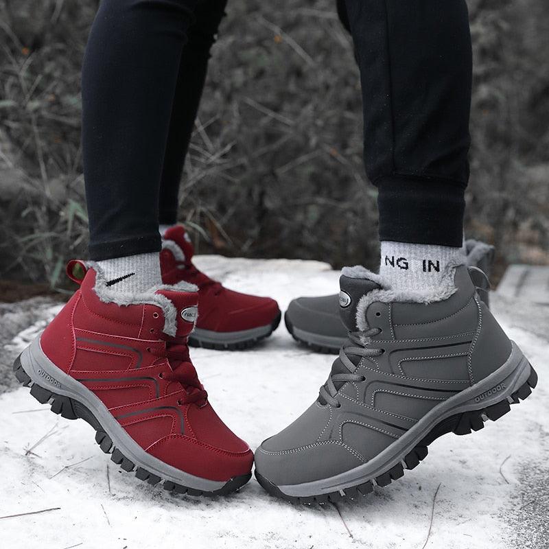 Unisex Waterproof Plush Winter Hiking Boots Warm Ankle Booties