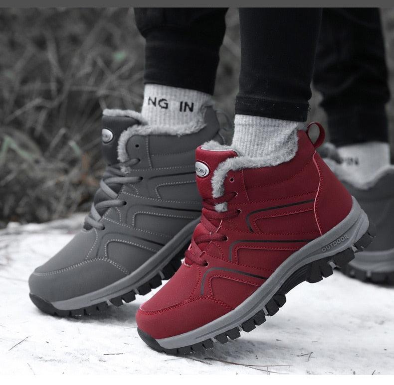Unisex Waterproof Plush Winter Hiking Boots Warm Ankle Booties