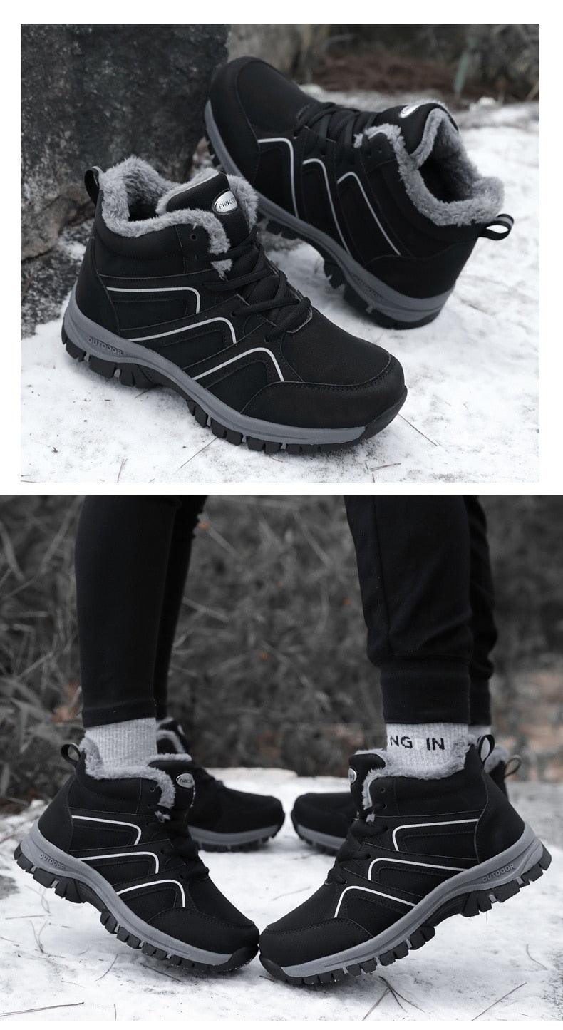 Unisex Waterproof Plush Winter Hiking Boots Warm Ankle Booties
