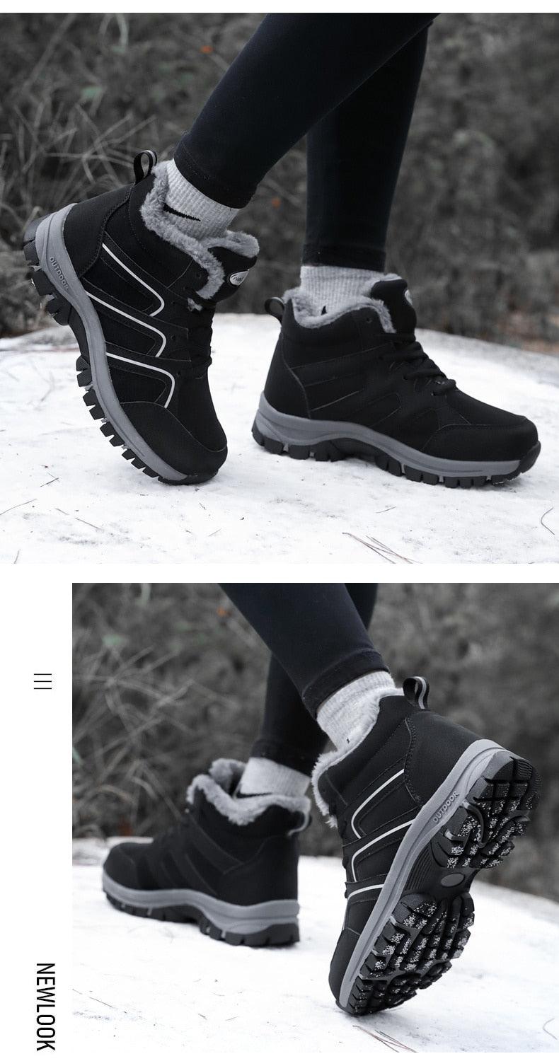 Unisex Waterproof Plush Winter Hiking Boots Warm Ankle Booties