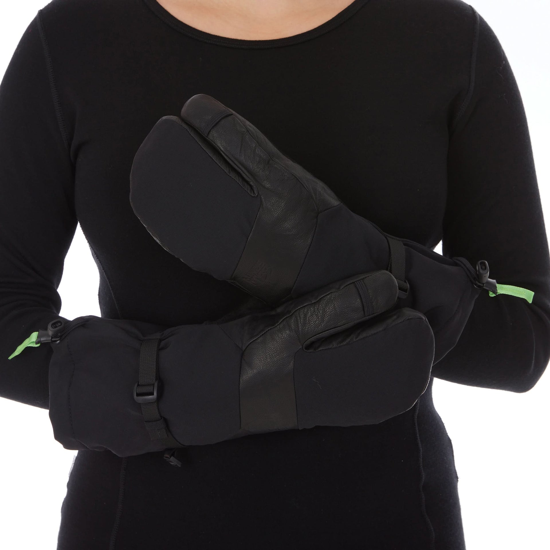 Waterproof Leather Three-Finger Ski Gloves with Wool Insulation