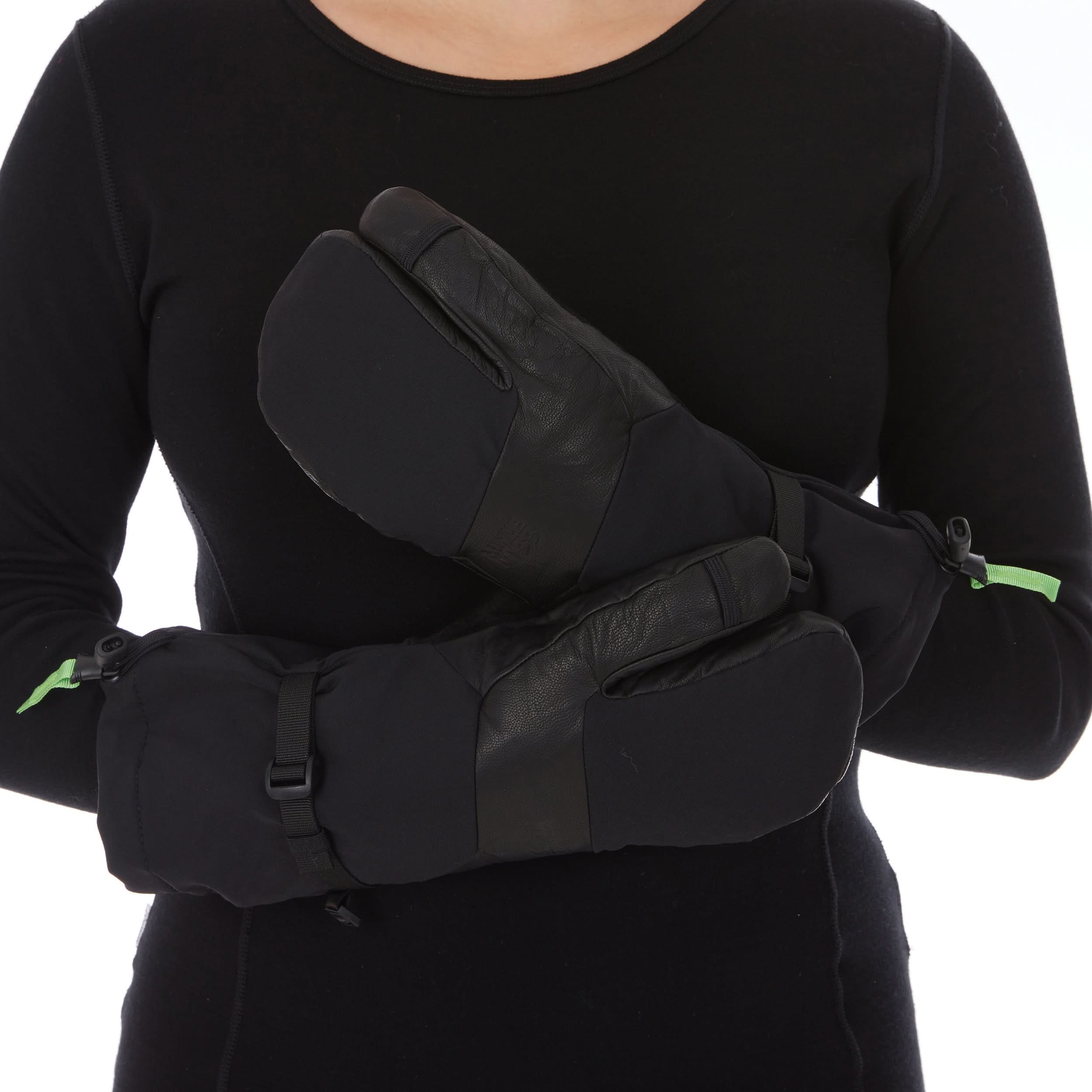 Waterproof Leather Three-Finger Ski Gloves with Wool Insulation