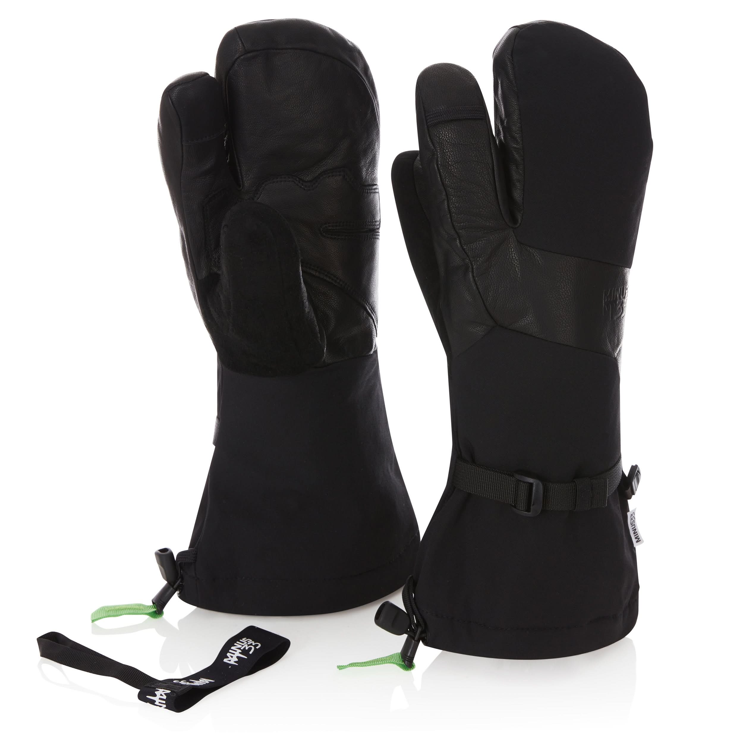 Waterproof Leather Three-Finger Ski Gloves with Wool Insulation