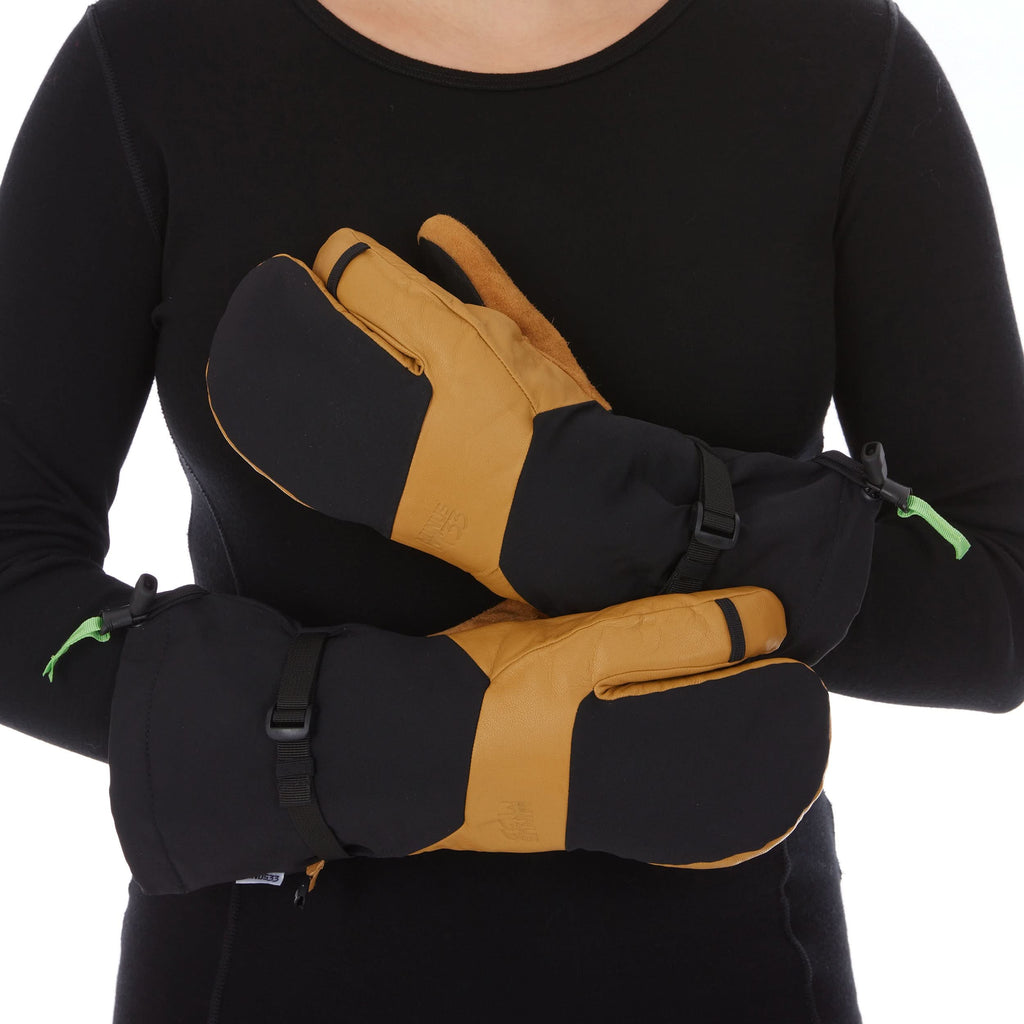 Waterproof Leather Three-Finger Ski Gloves with Wool Insulation
