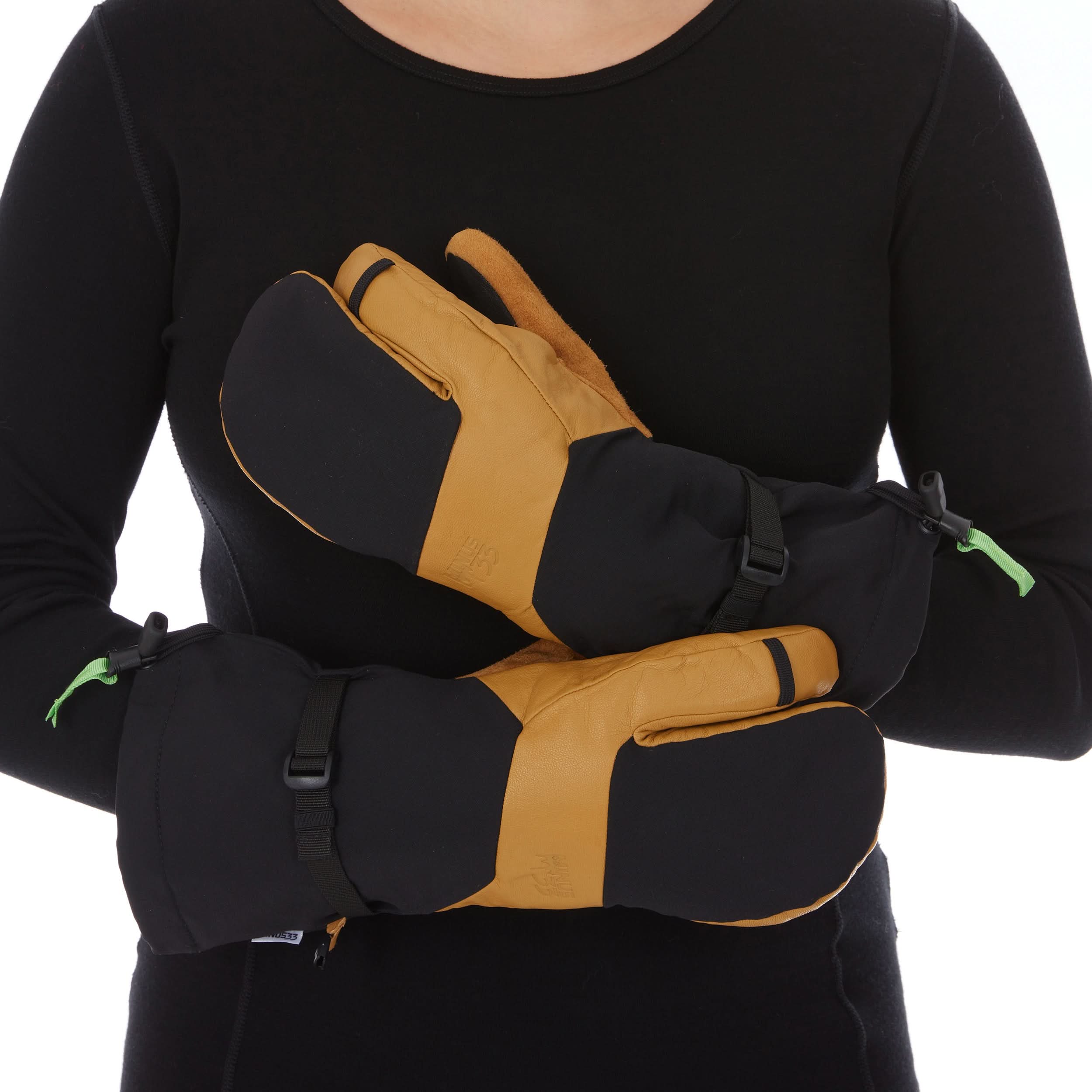 Waterproof Leather Three-Finger Ski Gloves with Wool Insulation