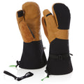 Technical three-finger waterproof leather ski gloves in black and tan with H-Dry technology.