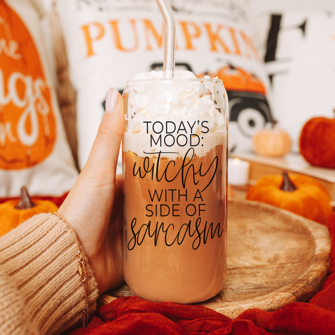 Witchy With a Side of Sarcasm 20oz Glass Tumbler with Lid - Image 16