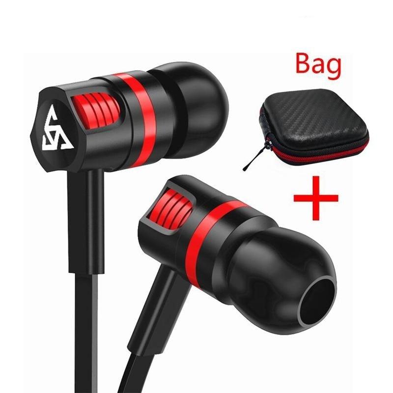Wired in-ear headphones with detachable noise-canceling microphone and carry case
