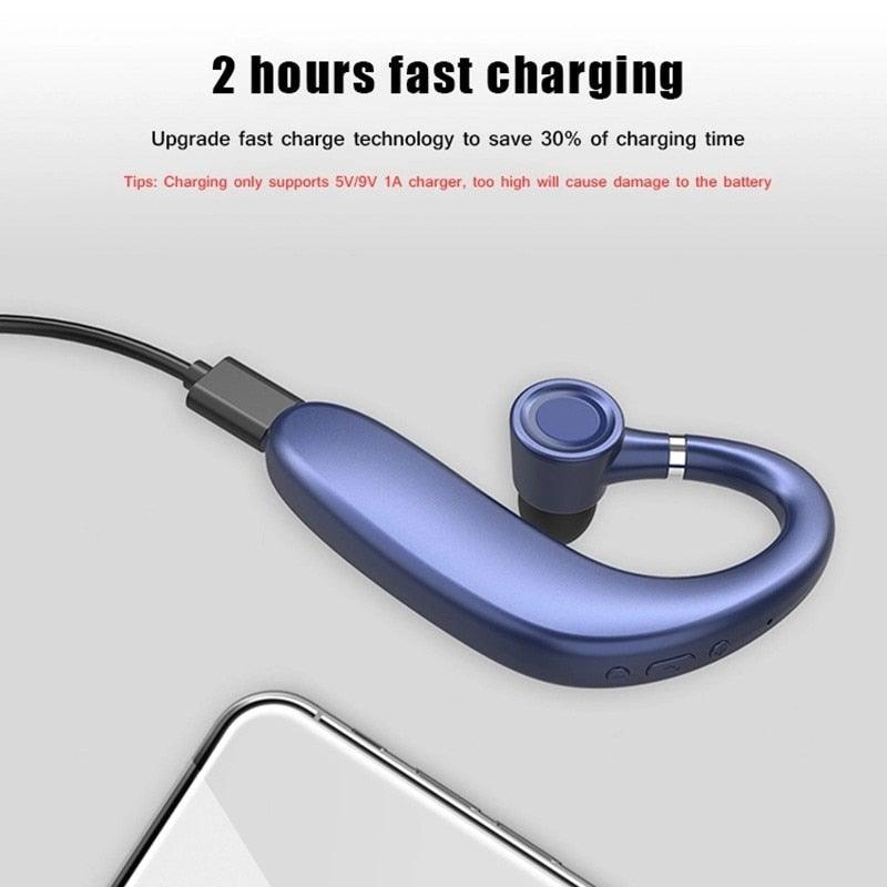 Blue Wireless Earhook Bluetooth 5.0 Headphone with Noise Reduction