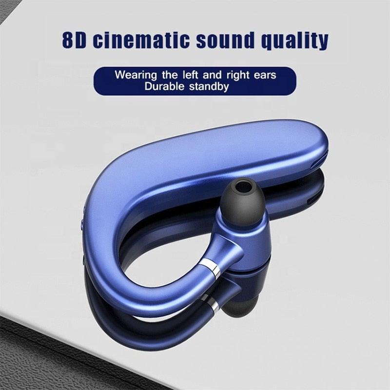 Blue Wireless Earhook Bluetooth 5.0 Headphone with Noise Reduction