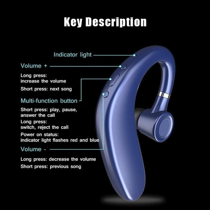 Blue Wireless Earhook Bluetooth 5.0 Headphone with Noise Reduction