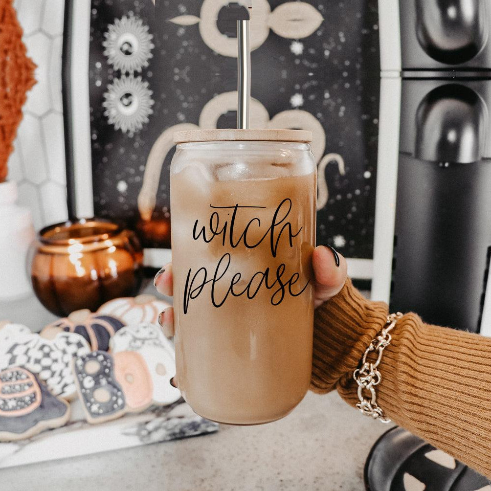 Witch Please Glass Cup with Bamboo Lid and Straw Set 17oz - Image 37