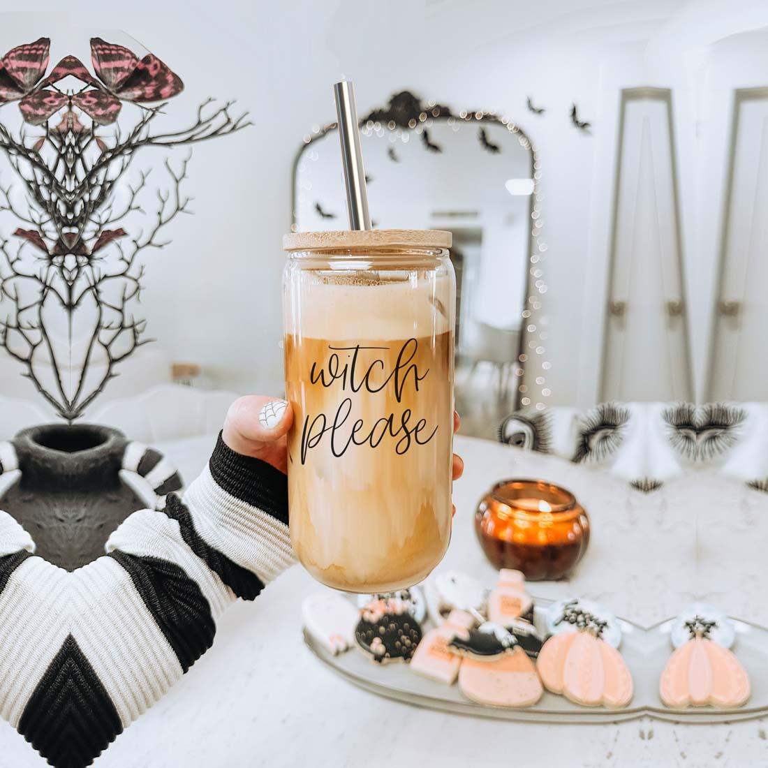 Witch Please Glass Cup with Bamboo Lid and Straw Set 17oz - Image 21