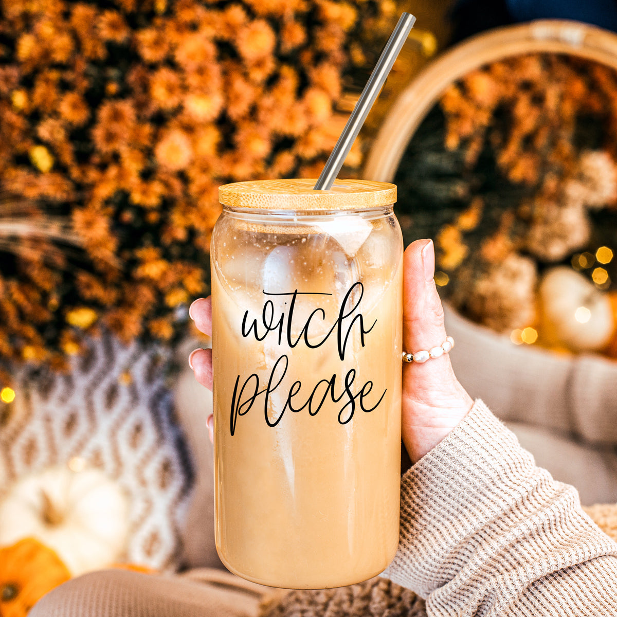 Witch Please Glass Cup with Bamboo Lid and Straw Set 17oz - Image 9