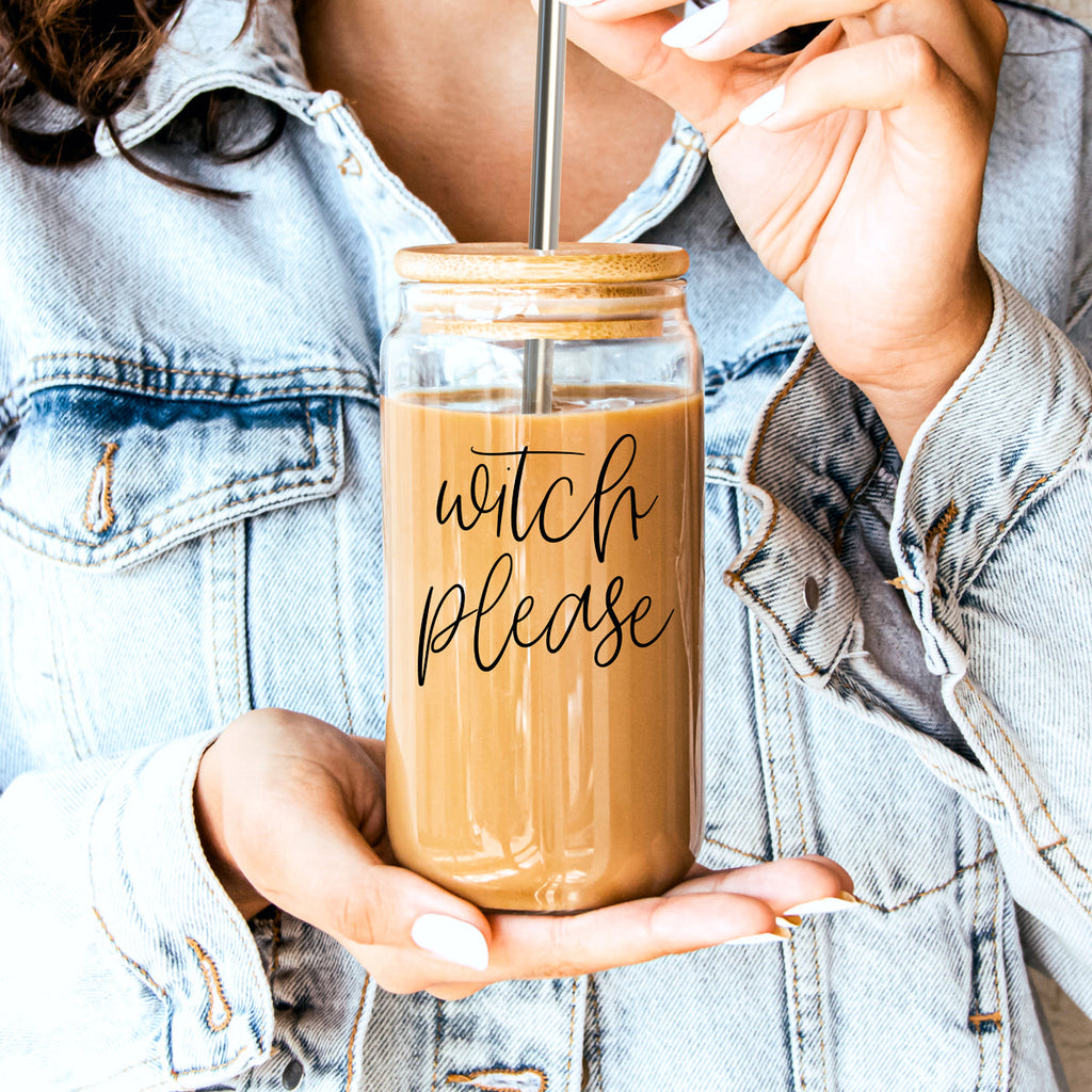 Witch Please Glass Cup with Bamboo Lid and Straw Set 17oz - Image 16