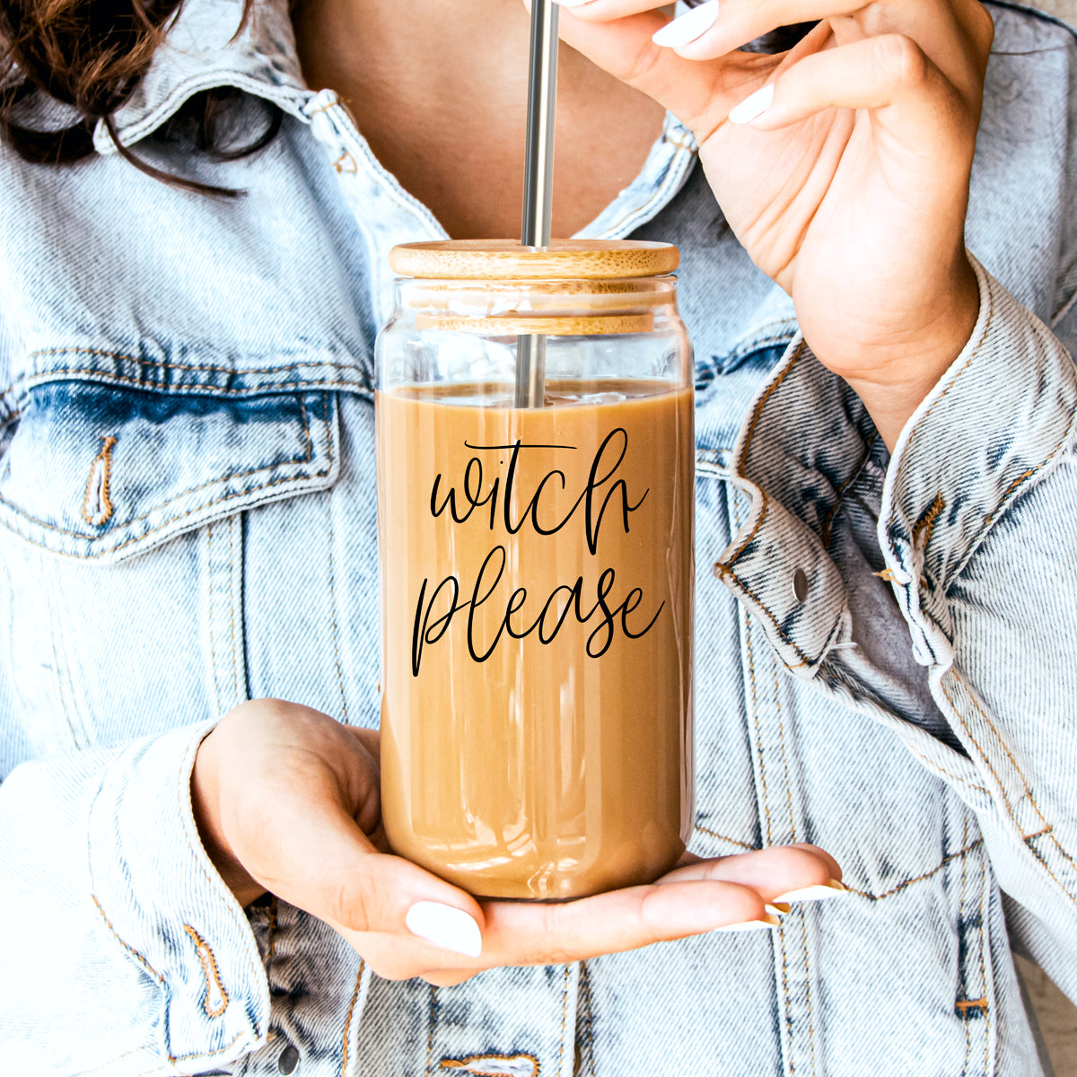 Witch Please Glass Cup with Bamboo Lid and Straw Set 17oz - Image 16