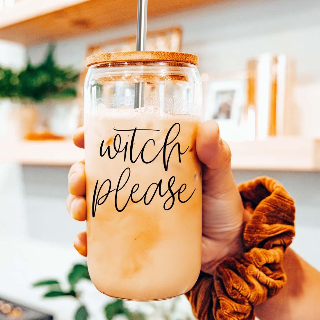 Witch Please Glass Cup with Bamboo Lid and Straw Set 17oz - Image 5