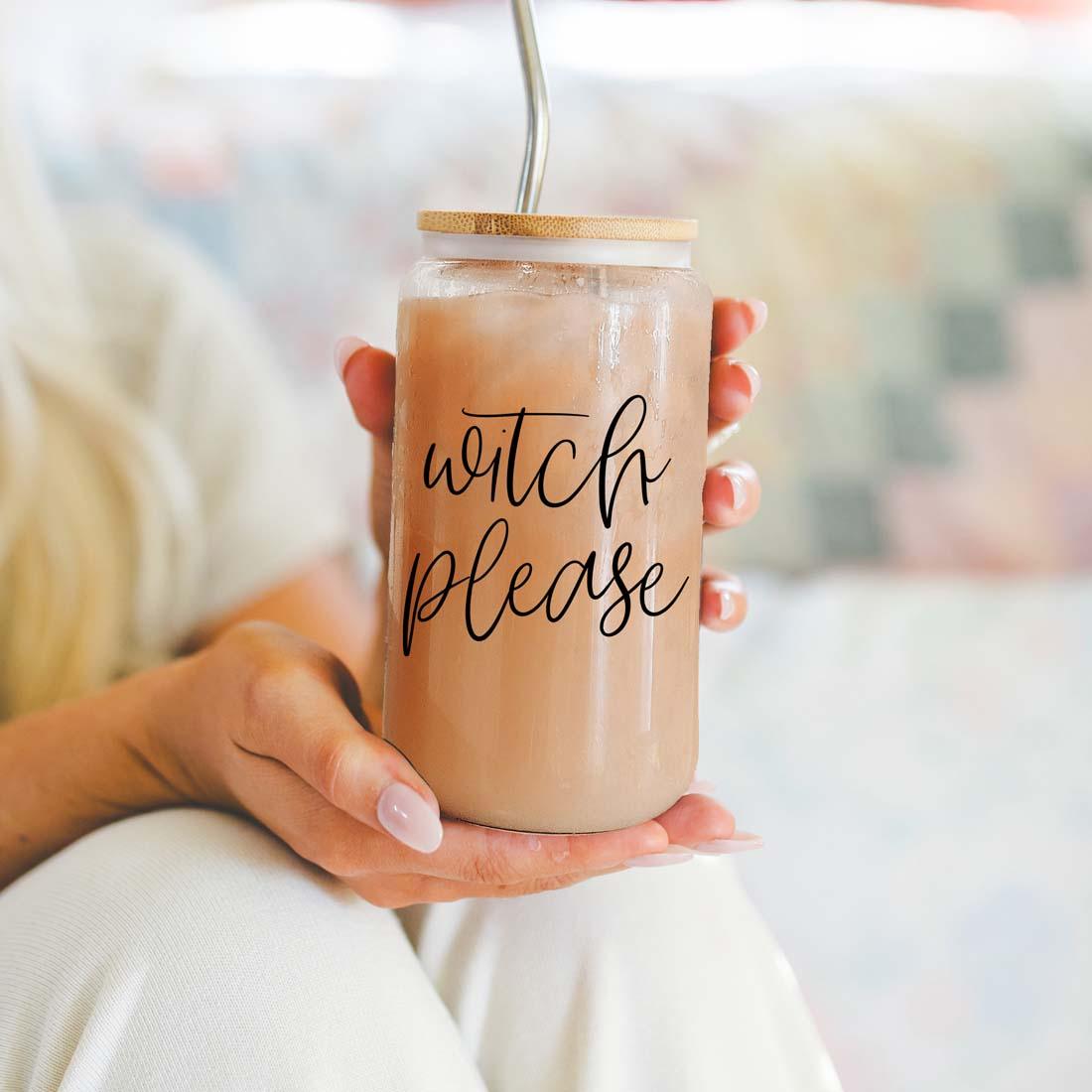 Witch Please Glass Cup with Bamboo Lid and Straw Set 17oz - Image 18