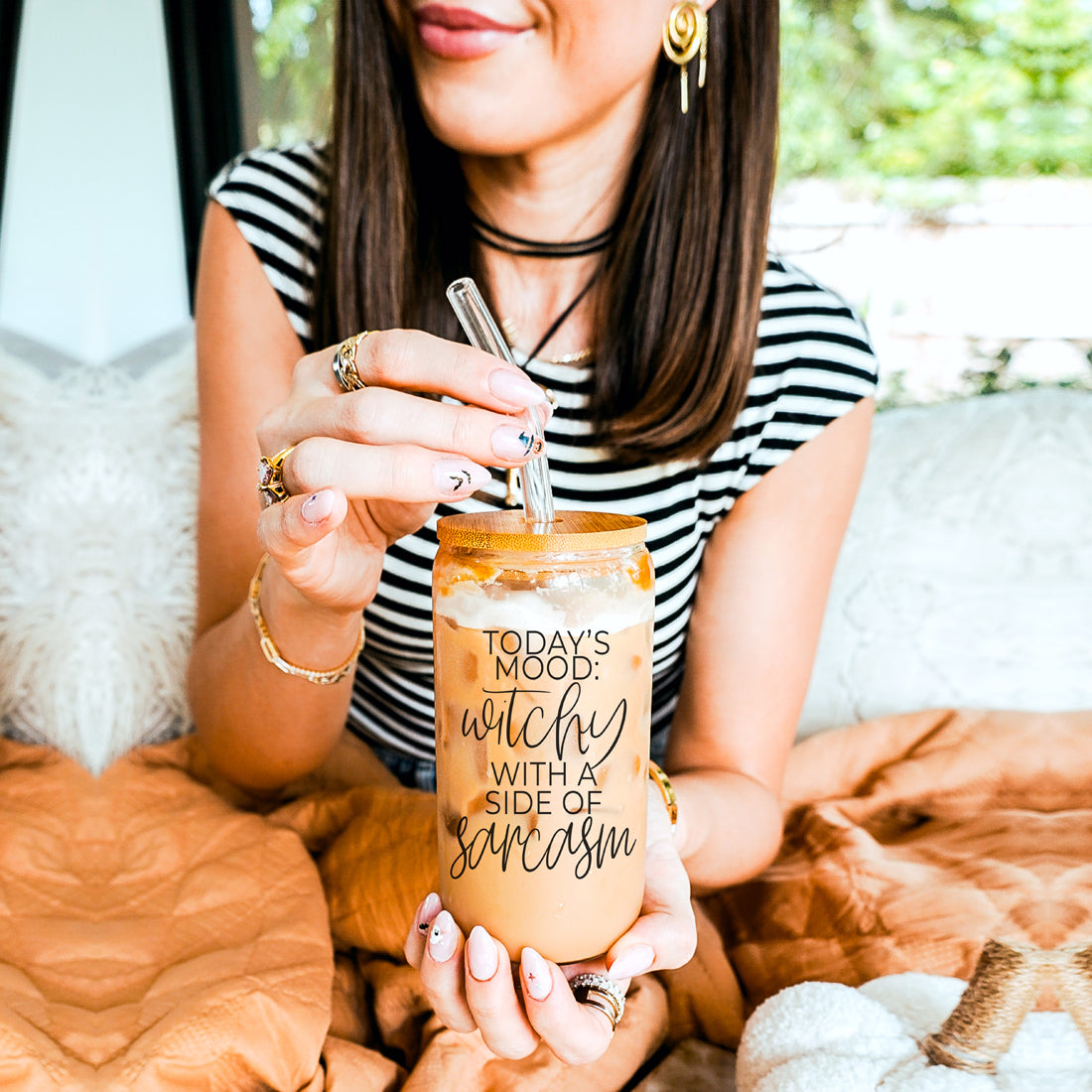 Witchy With a Side of Sarcasm 20oz Glass Tumbler with Lid - Image 11