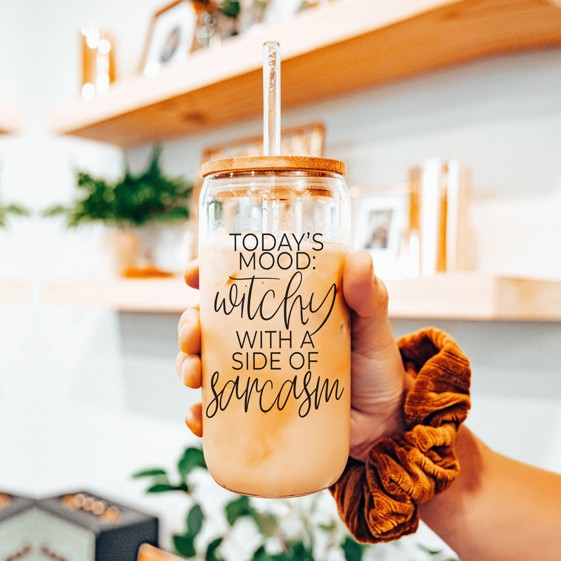 Witchy With a Side of Sarcasm 20oz Glass Tumbler with Lid - Image 24
