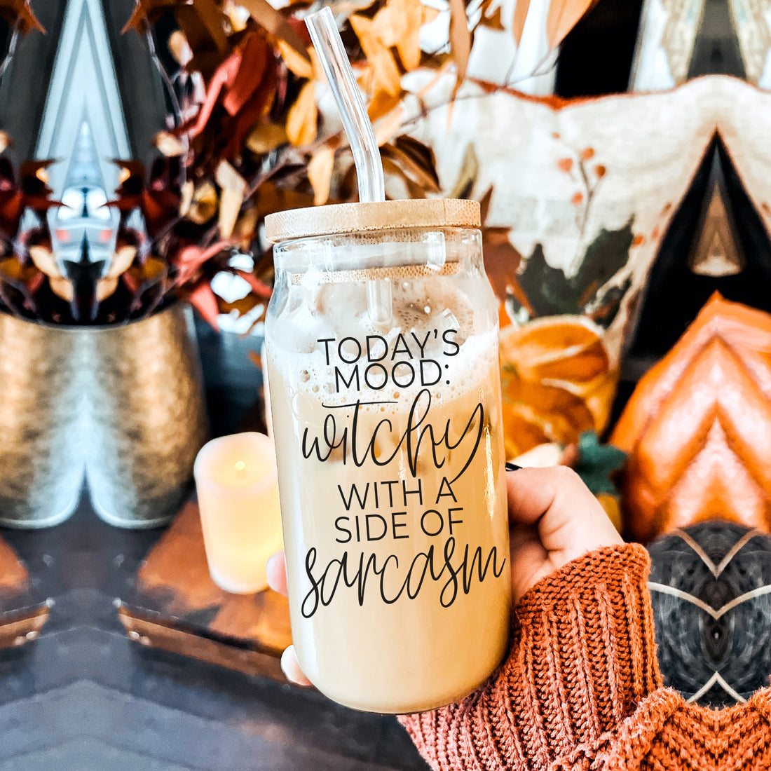 Witchy With a Side of Sarcasm 20oz Glass Tumbler with Lid - Image 17
