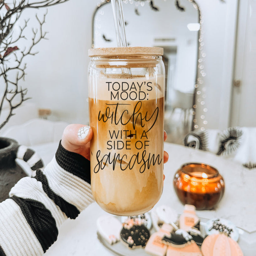 Witchy With a Side of Sarcasm 20oz Glass Tumbler with Lid - Image 3