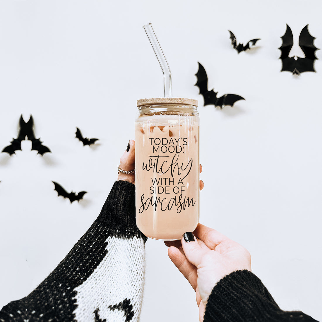 Witchy With a Side of Sarcasm 20oz Glass Tumbler with Lid - Image 27