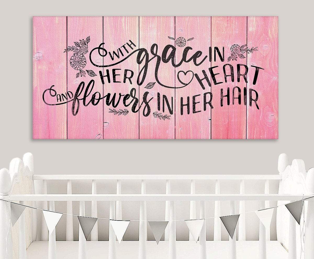 With Grace In Her Heart Pink Wood Grain Wall Art Canvas - Image 2