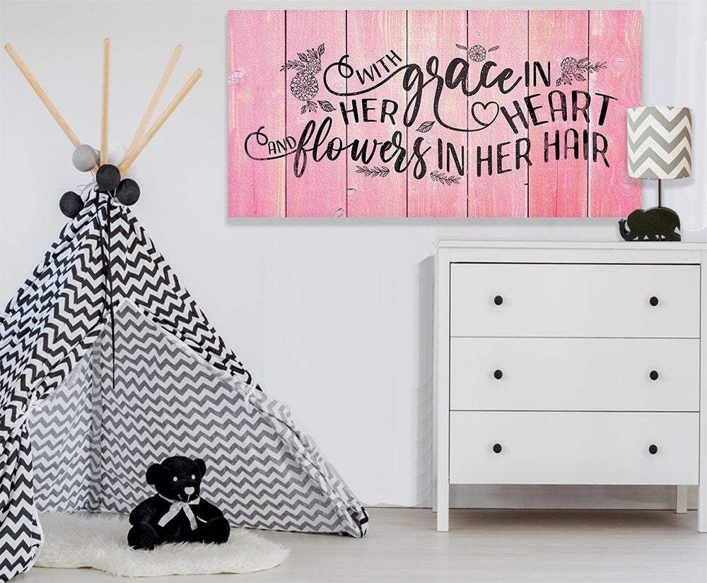 With Grace In Her Heart Pink Wood Grain Wall Art Canvas - Image 3