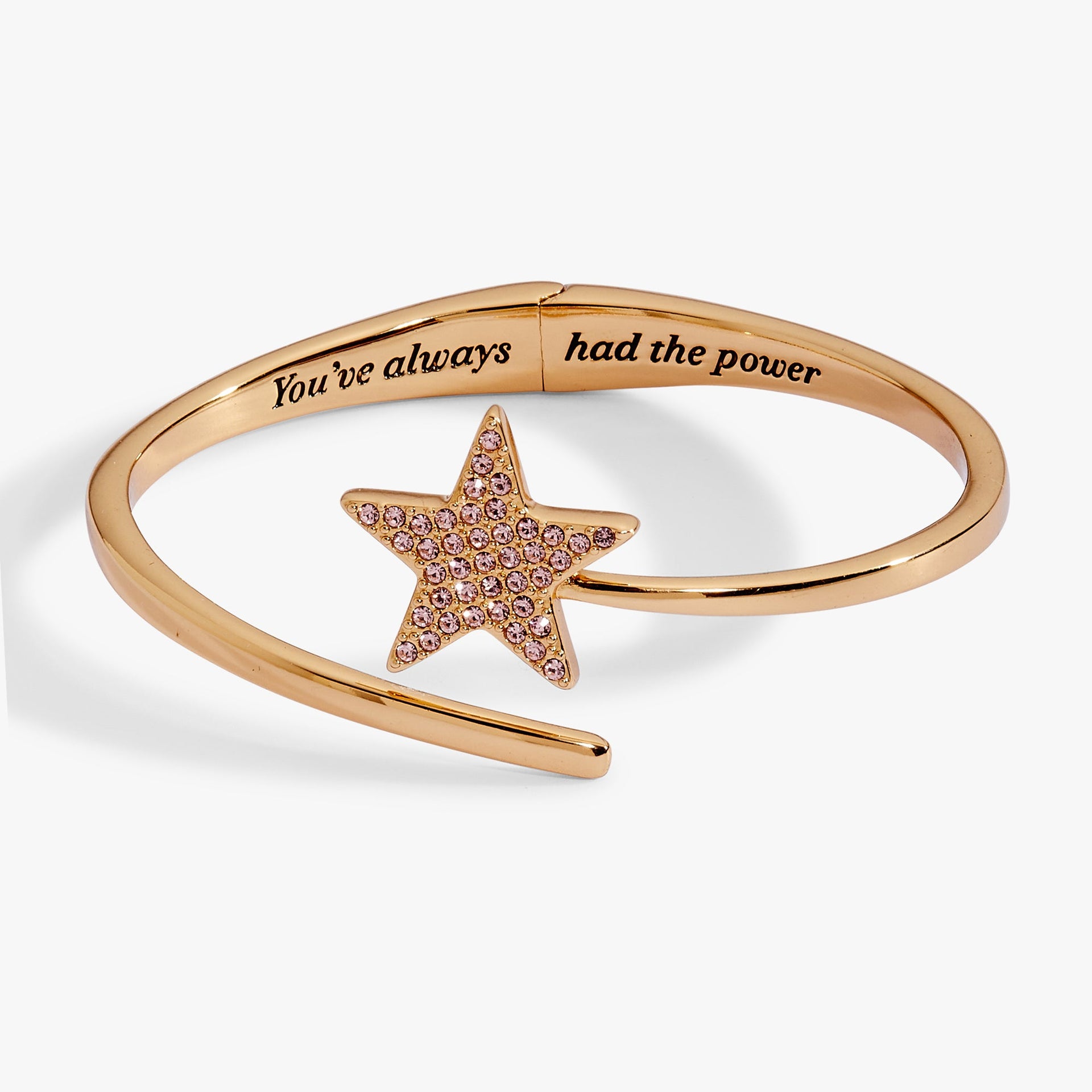 The Wizard of Oz Glinda Wand bypass cuff in gold with vintage rose pave stones.