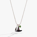 The Wizard of Oz themed pendant featuring a rope chain, erinite heart stone, broomstick, and Wicked Witch hat.