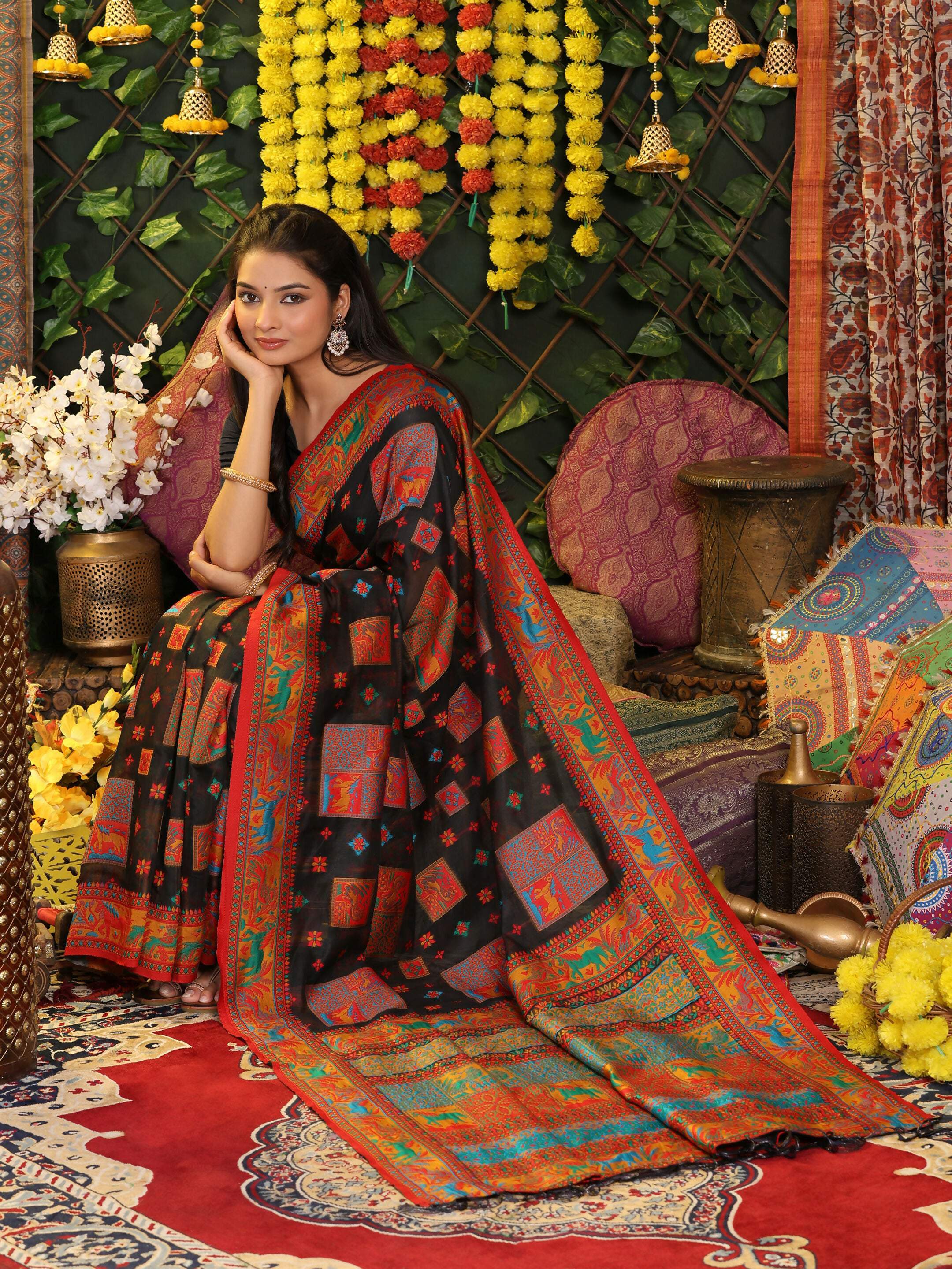 Classic Black Linen Cotton Saree with Matching Blouse Piece