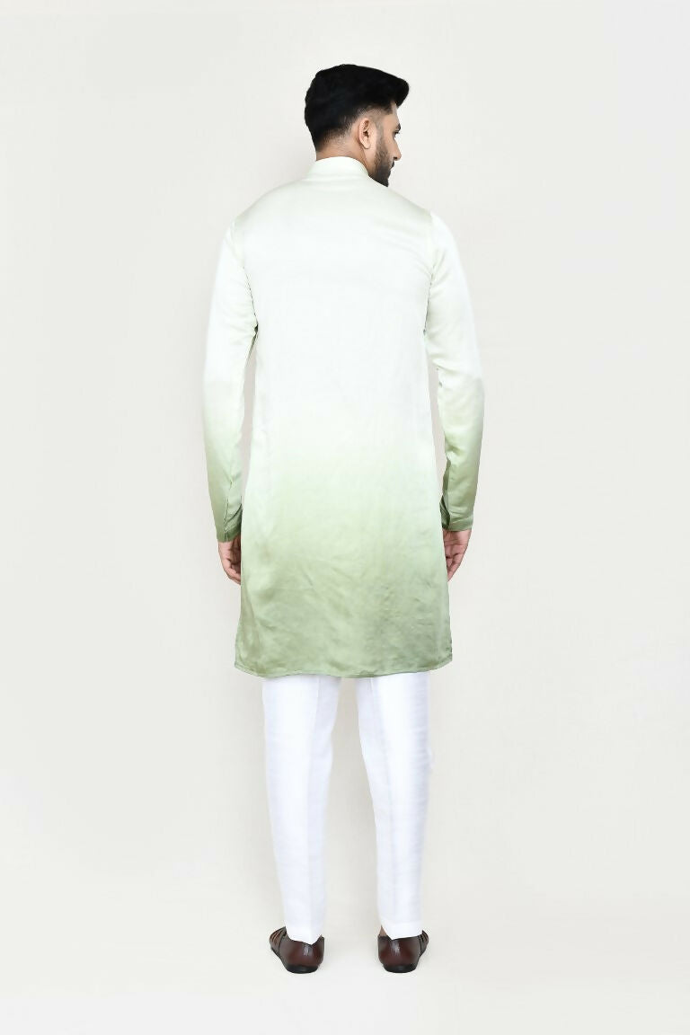 Green Satin Silk Kurta and Straight Fit Pant Set