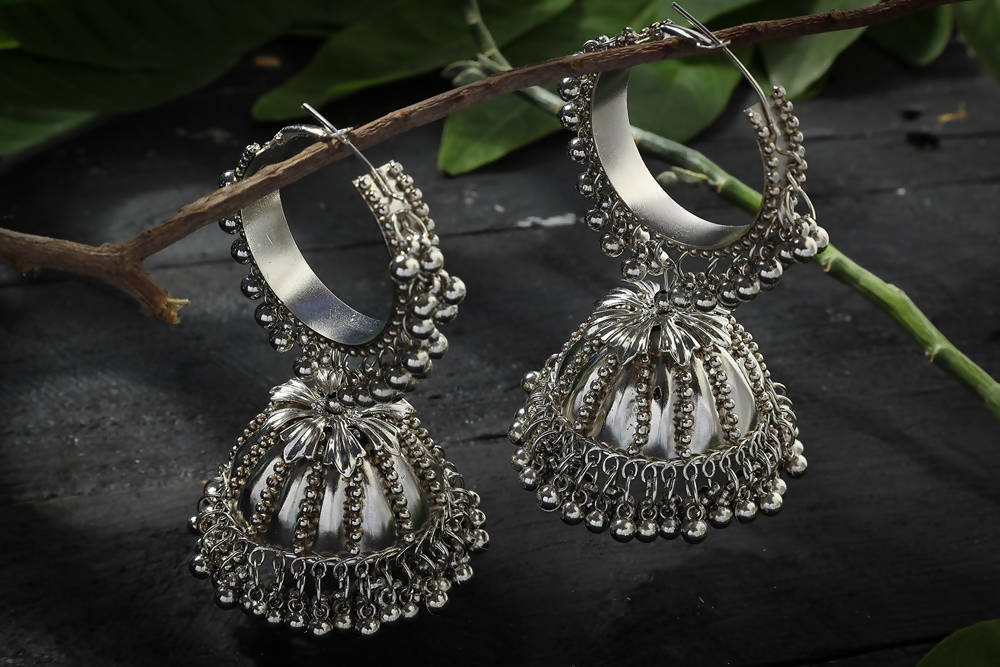 Oxidised Black-Plated Ghungroo Jhumka Earrings for Casual & Party