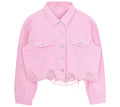 Casual Women's Cropped Denim Jacket in Ghost Pink