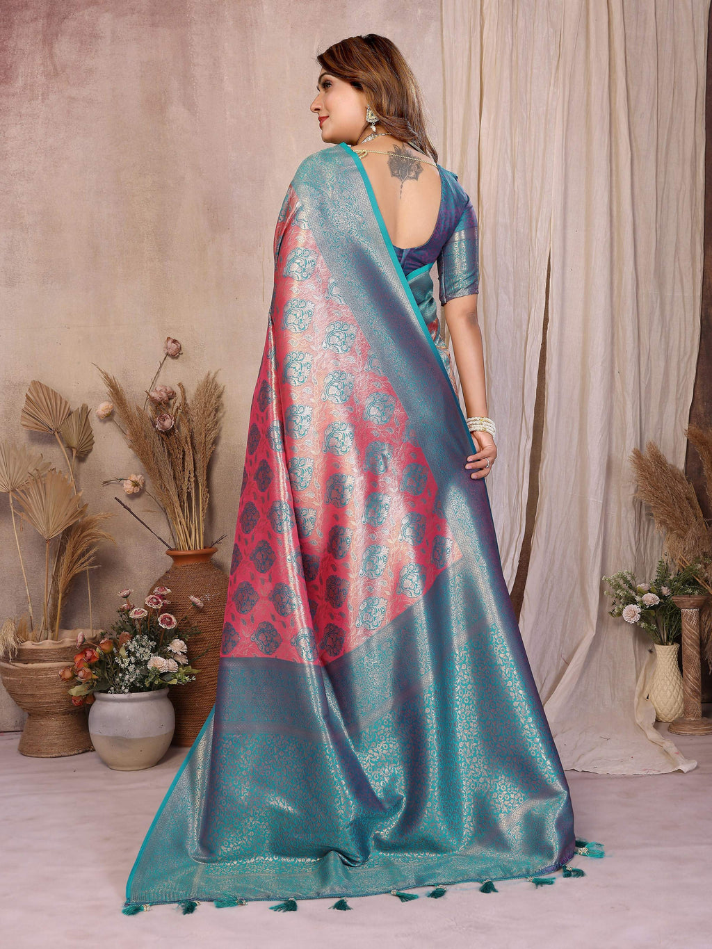 Aqua Banarasi Tissue Silk Weaving Saree